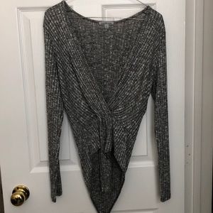 Gray super low cut bodysuit